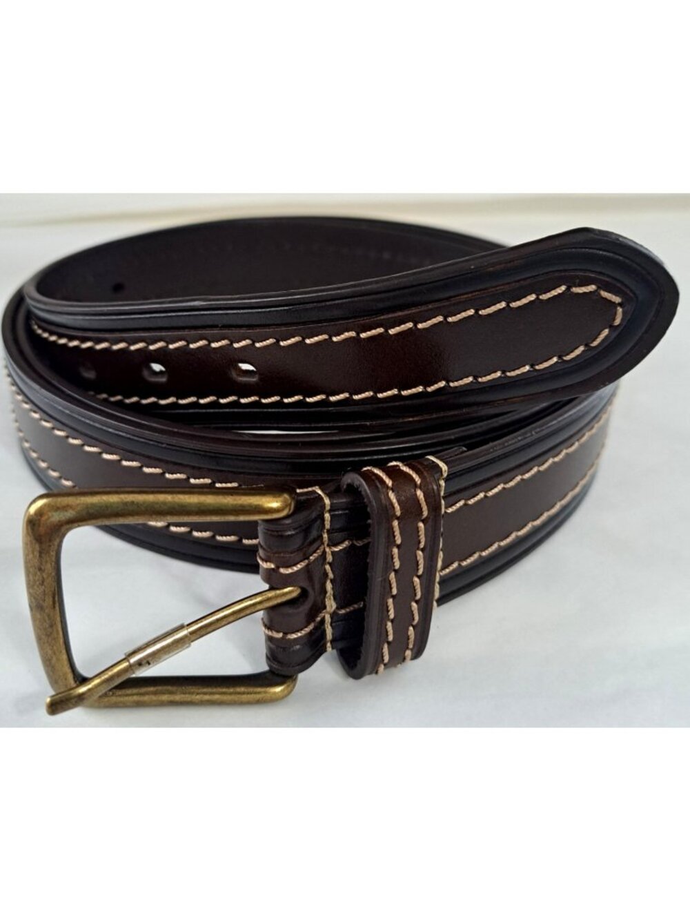 Unbranded Men's 62 Brown Bonded Leather Belt Topstitching